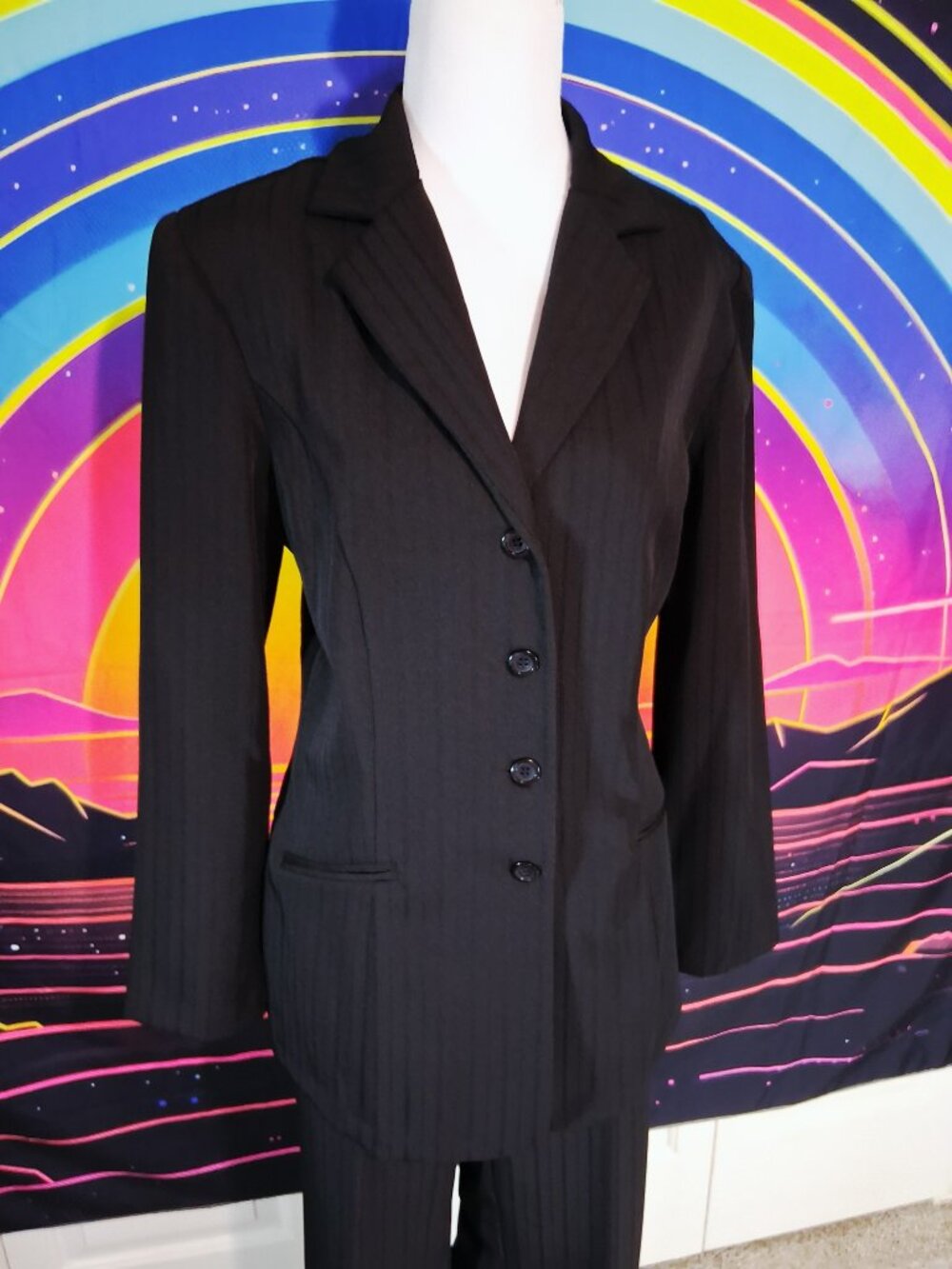 Vintage Y2K Breakin' Loose Black Pinstripe 2-Piece Pant Suit Set Size 13/14 - Picture 9 of 11
